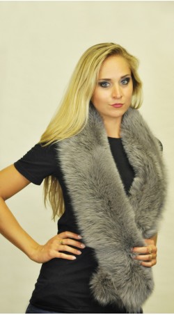 Fox fur scarf - Blue and grey