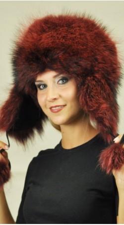 Red Raccoon fur hat Ushanka