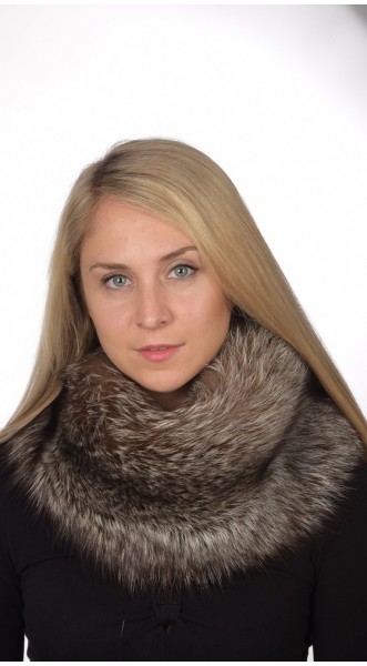 warm fluffy soft fur neck warmer silver bronze colour Fox fur scarf collar