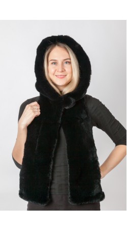 Black rex fur hood-scarf