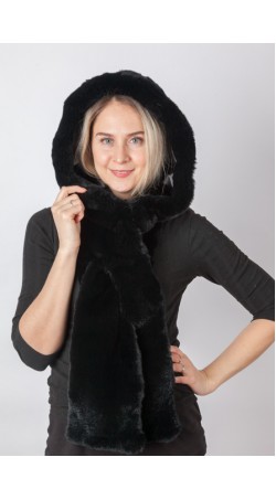 Black rex fur hood-scarf