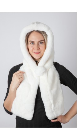 White rex fur hood-scarf