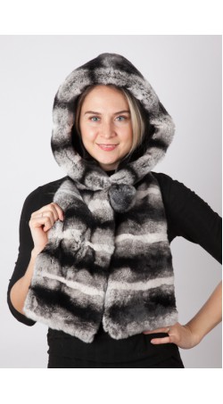 Rex chinchilla fur hood-scarf