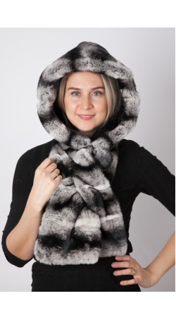 Rex chinchilla fur hood-scarf