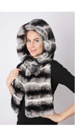 Rex chinchilla fur hood-scarf