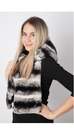 Rex chinchilla fur hood-scarf