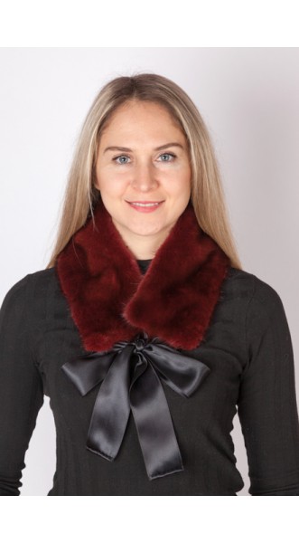 Mink Fur Collar in Red Color, Real Fur Accessories