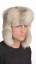 Grey fox fur hat Russian style, for men