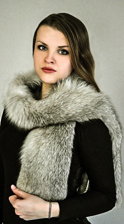 Fox fur scarf - sapphire grey