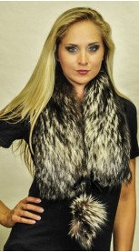 Silver fox  fur scarf  with pom poms
