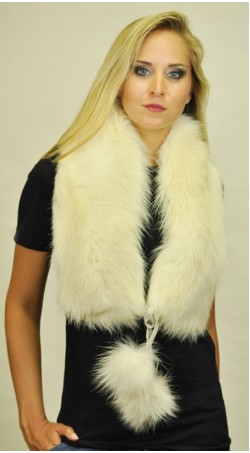 White fox fur scarf - with pom poms