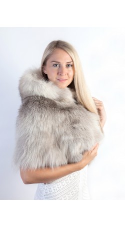 Grey fox fur shawl with hood